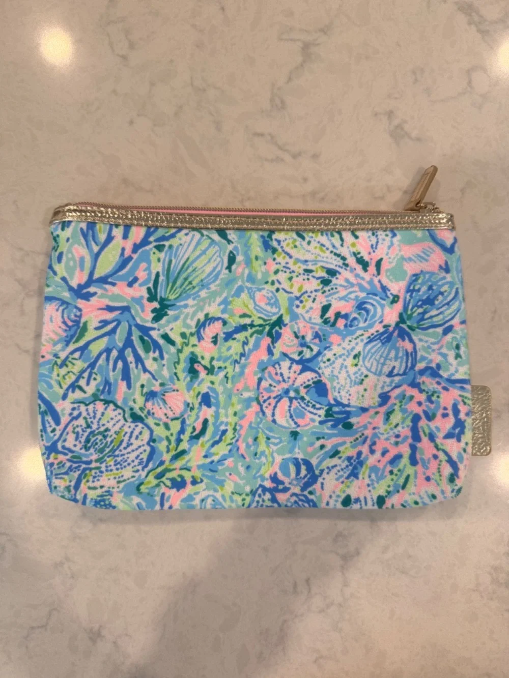 Lilly Pulitzer Colorful Floral Zip Pouch Gold Trim – NWOT